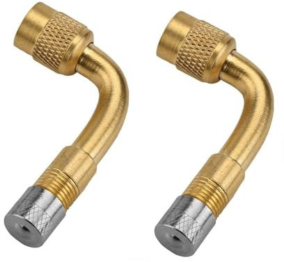 2 Pack Universal Tire Valve Extension,90 Degree Tire Schrader Valve Stem Extension Brass Adaptor Compatible for Passenger Cars, Stroller, Bicycles, Motorcycles, Trailers