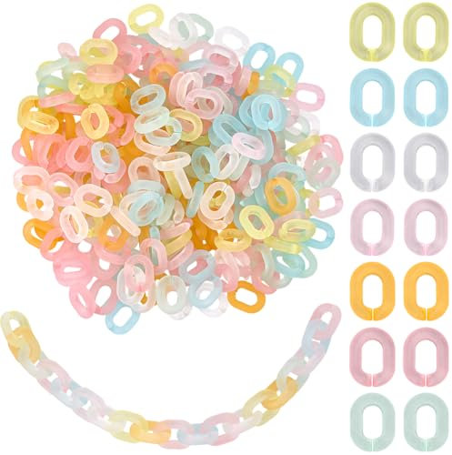 SOFPLATE 280Pcs 7 Colors Chain Linking Rings Acrylic Chain Links Bulk Transparent Frosted Rainbow Colorful Oval Curb Open Clip Hooks Quick Link Connectors for Jewelry Necklace Chains Purse DIY Crafts