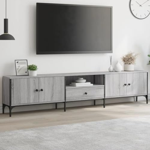 Canditree 200 cm TV-Schrank, Fernsehtisch mit mit 4 türen und 1 schublade, TV-Regal Lowboard für Fernseher, Sonoma grau