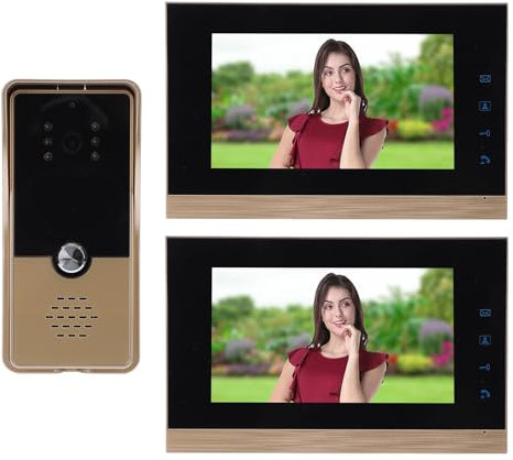 di Videocitofono, Monitor da 7 Pollici Videocitofono con Telecamera, Citofono Bidirezionale per Interni Ed Esterni per Villa, Ufficio Domestico, 1 Telecamera 2 Schermi (GOLD)
