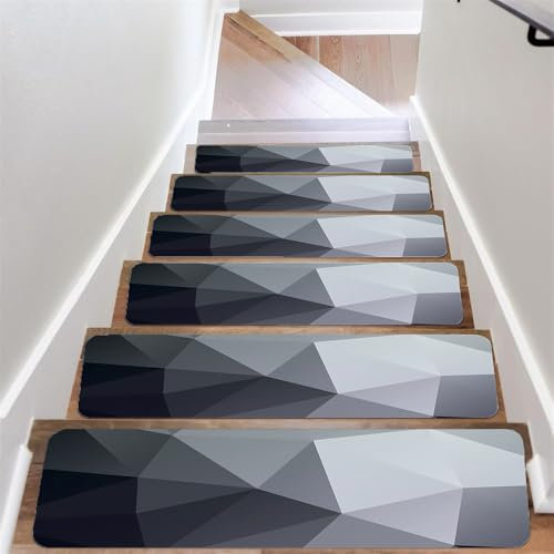 Surwin Modern Stufenmatten 5 Stück Weich rutschfest Treppenstufen Matten, Innen Stufenteppich, Wohnung Treppenteppich, Stufenteppich, Treppenmatten Gummirückseite (76x20cm,Grau)