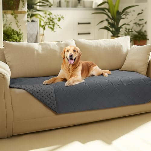 luciphia 100% wasserdichte Hundedecke mit Rutschfesten Punkten, rutschfeste Hundedecke als Schutz für Sofa Bett Auto, Robuste Hundematte Maschinenwaschbar für Unterwegs Hunde, Grau 76 * 178cm