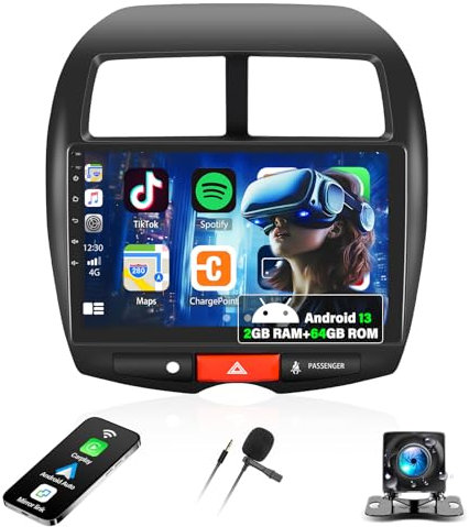 [2G+64G] Android 13 Autoradio mit Bluetooth für Mitsubishi ASX 1/Citroen C4/Peugeot 4008 mit Carplay Android Auto,10.1“ Touchscreen-Radio mit GPS WiFi FM/RDS EQ Mirror Link+Rückfahrkamera&Mic