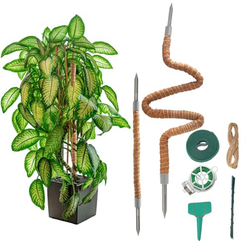 VirtuGro Monstera Rankhilfe 70cm&120cm Pflanzenstütze Biegsame Rankhilfe Zimmerpflanzen Aus Kokosfasern Pflanzenstab mit Zubehör Moosstab für Monstera Natürlicher Kokosstab Moss Pole