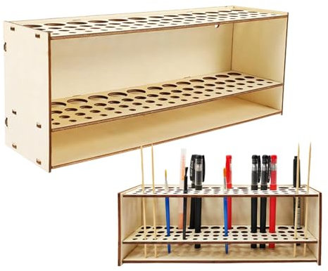 MVPACKEEY Functional Wooden Art Supply Organizer 67Holes Multi Holes Pen Holder Paint Brush Holder War-hammer Paint Holder Artist Brush Holder