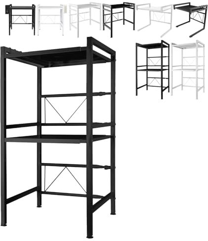 XUANYU Support d'étagère Extensible pour Four à Micro-Ondes avec Étagère de Rangement Métal Rangement de Cuisine avec Crochets Plastique Gain de Place (Noir à 3 Niveaux)