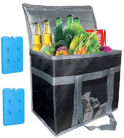 Sac Isotherme 35L Grand Sac Isotherme Courses Pliable, Sac Isotherme Repas avec Boîte Isotherme en Cristal de Glace, Glaciere Souple Isotherme pour Pique-Nique, BBQ