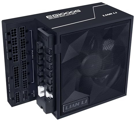 Lian Li EDGE Gold 1200W PC Power Supply Black, 1200 Watt ATX PSU, PCIe 5.1, ATX 3.1 PSU | 80 PLUS Gold, modular, Sleeved Cable Kit, 12VHPWR for NVIDIA RTX, quiet fan, USB hub & fan hub