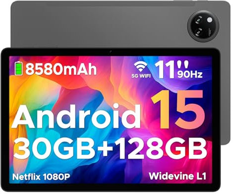 DOOGEE Tab A9 Pro+ Tablet Android 15, Tablet 11 Pulgadas 30GB+ 128GB/2TB, Batería 8580mAh, Tablets Gaming Octa-Core, Tableta PC con 5G WiFi/13MP+5MP/Widevine L1/Doble Altavoz/Face ID/OTG Tableta Niños