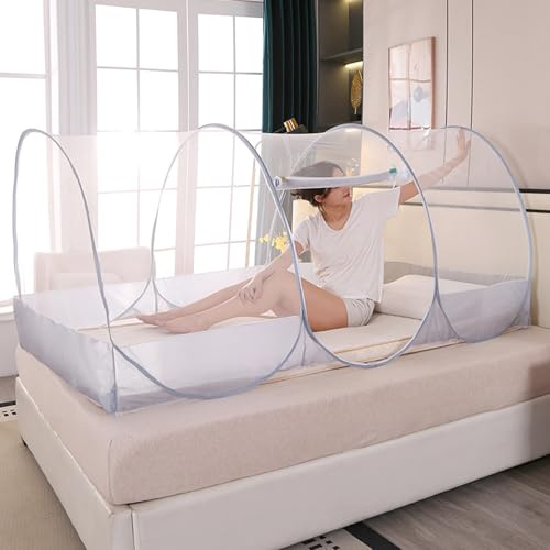 Moskitonetz für Bett, 75x35x35in Pop-up Faltbares Mückennetzzelt mit Reißverschluss Tür Vollkörper Polyester atmungsaktives Netzzelt zum Campen, Schlafzimmer