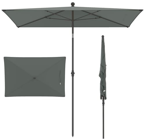 GOPLUS Parasol de Jardin Exterieur 213x140cm, Parasol de Balcon Portable avec Toit Inclinable, Bouton Poussoir, Sac de Transport, Base Non Incluse, pour Marché, Terrasse (Gris)