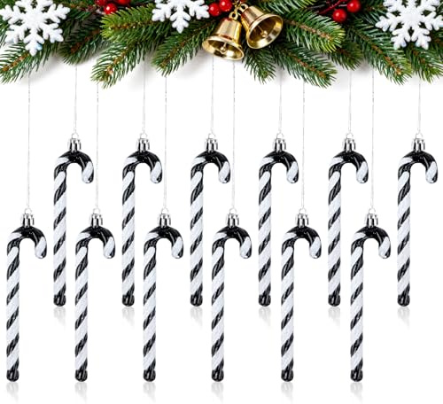 Joxessaien 12 Stück Christbaumschmuck Zuckerstangen, Weihnachtsbaum Deko Schwarz Weiß, Baumbehang Weihnachtsbaum Dekoration Anhänger