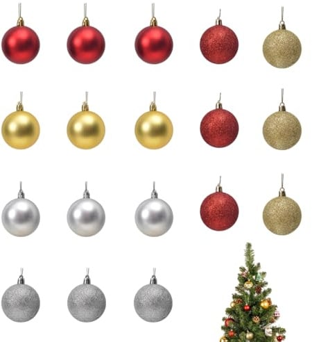 OIXYEY Palline Albero di Natale, 18PCS Decorazioni Albero di Natale, Set Glitter e Opaco Rosso Oro Argento, Idee per Famiglia, Casa, Festività Natalizie