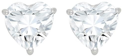 LÖB 925 Silber Ohrstecker Ohrringe Herz Zirkonia Stein Herzform Klein Kurz Damen Modern Glitzer Geometrisch Minimalistisch Brautschmuck Weiß Schmuck