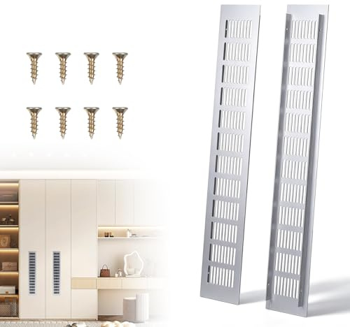 EFUTURETIME 1 Par de Rejillas de Ventilación Rectangulares 500 × 80 mm | Rejilla de Aireación de Aluminio para Puerta y Armario, con 8 Tornillos