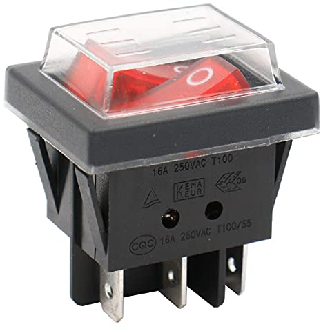 Heschen Doble interruptor basculante SPST Encendido/Apagado, 6 terminales, luz roja 16 A 250 V CA. Con tapa impermeable.