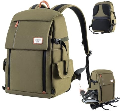 Zecti Mochila Profesional para Cámara Antigolpe e Impermeable Mochila fotografia para DSLR de Gran Capacidad Grande con Protector de Lluvia - Verde