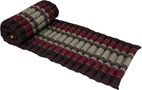 GURU SHOP Rollbare Thaimatte, Bodenmatte mit Kapokfüllung - Schwarz/weinrot, 4x55x180 cm, Rollbare Thaimatten & Liegematten