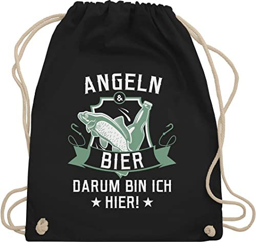 Turnbeutel Rucksack - Angler Geschenke & Zubehör - Angeln und Bier - Unisize - Schwarz - angelgeschenke sportbeutel+spruch sprüche fishing beutel baumwollbeutel mit kordel mit spruch sprueche bag