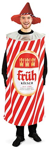 KarnevalsTeufel Kostüm - Set Kölsch, 2-teilig Kostüm Bierdose und Seppl Hut, Rot - weiß | Einheitsgröße für Erwachsene | Köllee alaaf, Köln, Karneval
