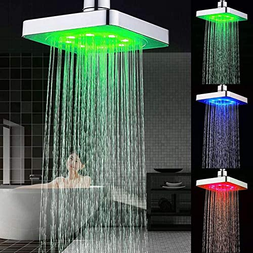 EBTOOLS 8 Pollici Soffione Doccia LED, Soffione Doccia a Pioggia, Bagno Doccia LED 7 Colore, Doccia Soffione Quadrato Parete, Ultrathin, Giunto Girevole, 20x20cm