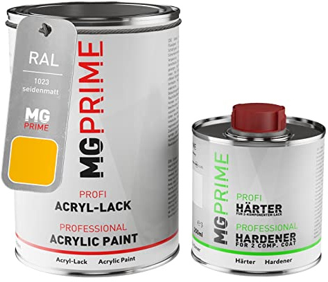 RAL 1023 Jaune signalisation mat satiné, pot de peinture acrylique 2K 1,5 L | Traffic yellow, Kit 2K peinture + durcisseur, à séchage rapide