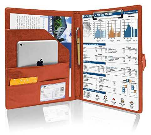 GraduationMall Schreibmappe A4 mit Klemmbrett - Braun Portfolio Padfolio - Magnet Verschluss + PU Leder - Dokumentenmappe für Unternehmen