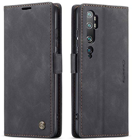 mvced Handyhülle Kompatibel mit Xiaomi Mi CC9 Pro/Mi Note 10 / Mi Note 10 Pro,Premium Leder Flip Case Schutzhülle mit Standfunktion,Schwarz