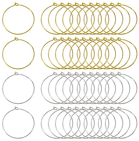 TOAOB 200pcs Wine Glass Charm Rings Silver Tone and Golden Earring Beading Hoop 25mm for Craft Making DIY Jewellery Wine Glass Markers
