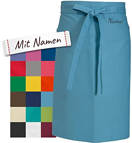 Vorbinder Schürze mit Name, hochwertig bestickt, Personalisierte Bistroschürze / Kochschürze für Damen und Herren, Malschürze / Schürze zum basteln, kochen, garten oder werken (Himmelblau, 60x80 cm)