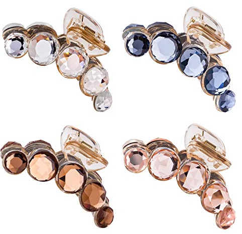 Lawie 4er-Pack Transparente Goldene, Blaue und Braune Glänzende Kristall-Haarspangen aus Kunststoff – Haaraccessoires für Damen und Mädchen