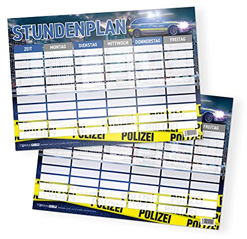 itenga Stundenplan DIN A4 mit Motiv doppelseitig eine Seite abwischbar 300g Karton Stundenplan für Mädchen und Jungen (Polizei)