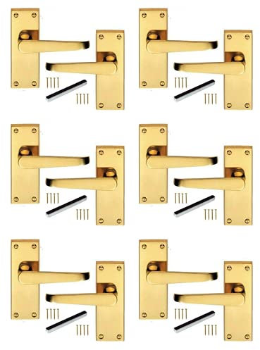 Haven Heritage Door Handle Electro Brass Plated Victorian Straight Lever Latch 6 x Pairs