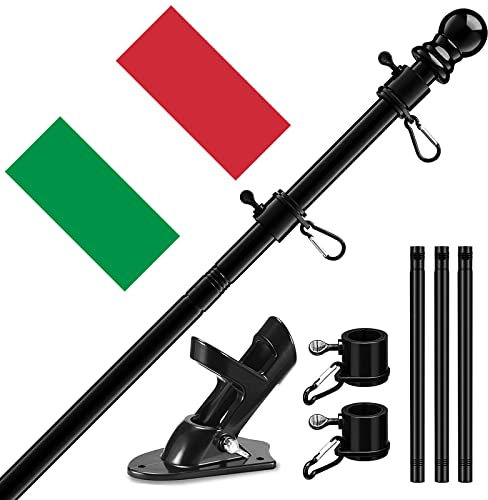 Kit Asta Bandiera di alluminio Bianco 150 cm con Staffa Asta Bandiera in Acciaio Inossidabile, Set Pennone per Bandiera con Anello Rotanti per Montaggio a Parete Regolabile/Include Bandiera Italiana