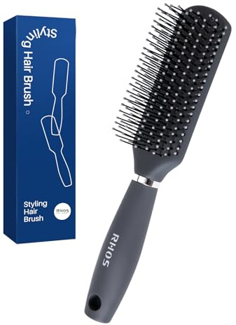 RHOS Hair Brush for Men - Detangler Hair Brush for Styling/Massage - Nylon Bristles for Wet & Dry Hair, Bangs, Thin, Short Hair - Gray