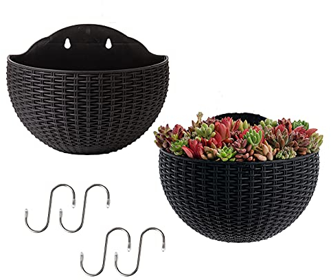 MSUIINT Lot de 2 pots de fleurs à suspendre au mur et à la balustrade avec crochets, pot de fleurs à suspendre au mur, pot de fleurs en forme de demi-cercle