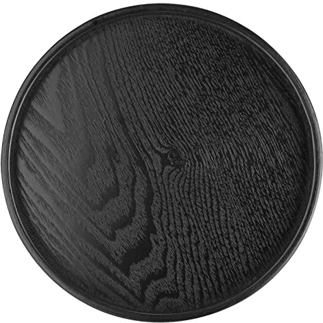 Round Non-Slip Solid Wood Serving Tray, Black Decorative Tea, Coffee, Snack, and Meals Plate for Restaurant, Bar, and Home, 24cm