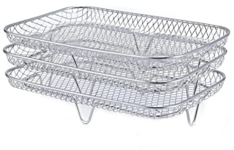 Sahgsa 3 Stück Grillkorb Backofen Edelstahl Heißluftfritteuse Grillkorb Stapelbare Grillkorb Stand Grillgitter Backkorb Küche Kochwerkzeug Zubehör Pommes frittes,