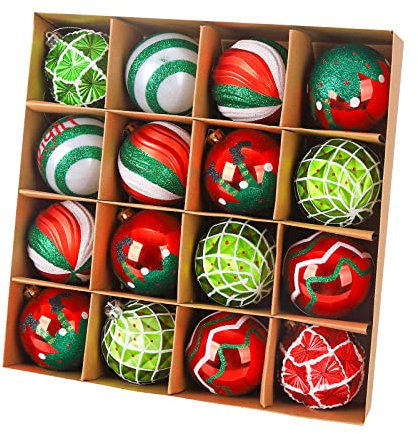 16 STK Weihnachtskugeln Baumschmuck Christbaumkugeln Set 6cm Weihnachtskugeln Deko Bruchsicher Weihnachtsdeko Kugeln Plastik Glitzern Weihnachtskugeln Ornamente Rot Grün Weiß Hängende Weihnachtskugel