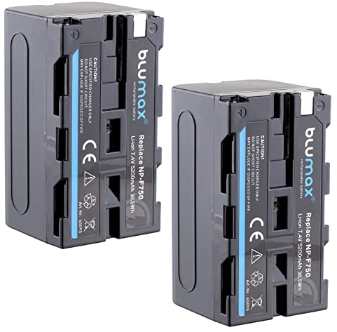2X Blumax Akku kompatibel mit Sony NP-F750 / NP-F550 / NP-F970 / NP-F960 / NP-F570 | 5200mAh - (Blackmagic NP-F570) - auch für Diverse Blitzgeräte Videoleuchten, 2x65095