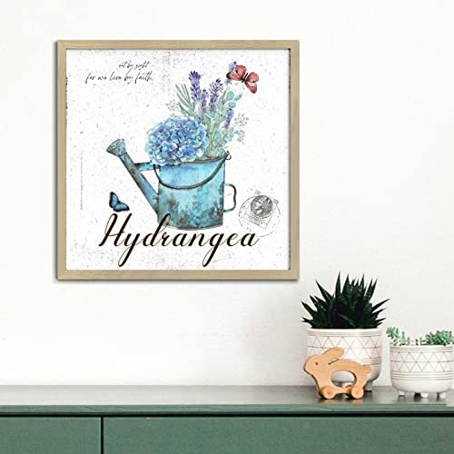 NABRAND Aquarell Hortensien Blume Holz Rustikales Schild Bunte Hortensien Blumen Holzlasur Schild mit Holzrahmen über dem Bett Schild Thanksgiving Geschenke 30 x 30 cm