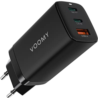 VOOMY USB C Ladegerät 65W, Schnellladegerät GaN Charger, USB Ladegerät Mehrfach 3-Port, USB C Netzteil PD Ladegerät, Schnellladegerät Kompatibel mit MacBook Pro/Air, iPhone 14/13, iPad, Galaxy S22/S21