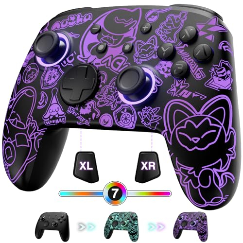 PALPOW Mando Switch 2 Inalámbrico Compatible con Nintendo Switch 2/OLED/Lite, Firefly Controller Inalambrico Bluetooth con 7 LED Colores/Botones Traseros/Turbo - Negro