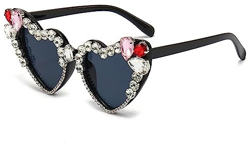 YAMEIZE Occhiali da Sole di Tendenza Rhinestone con - Strass a Forma di Cuore - per Donne uomo Occhiali a Forma di Cuore retrò Diomand Vintage Love Heart Partito All'aperto