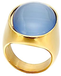 Beydodo Edelstahl Ringe Freundschaft, Frauen Ring Personalisiert mit Blau Stein Siegelring Partnerringe Hochzeit Ring Damen Nickelfrei Gold Gr.60 (19.1)
