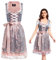 VKI Midi Dirndl Damen Kleid mit Spitzenschürze, Bayerische Tracht Oktoberfest Damen Outfit, Grau/Rose