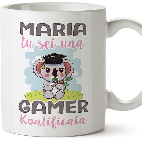 Mugffins Tazza Personalizzata in ceramica per GAMER donna 11 oz / 350 ml - In italiano - Koalificati Personalizzati - Idea regalo per compleanno, anniversario, natale, laurea