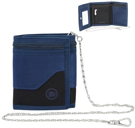 DORANODOR Herren Geldbörse aus Spinnstoff mit RFID-Schutz & Mini Müntzfach, 6 Kartenhalter in das Portmonee enthalten & Kette um das Portemonnaie festzuhalten, geeignet für Jugendliche und Bicker