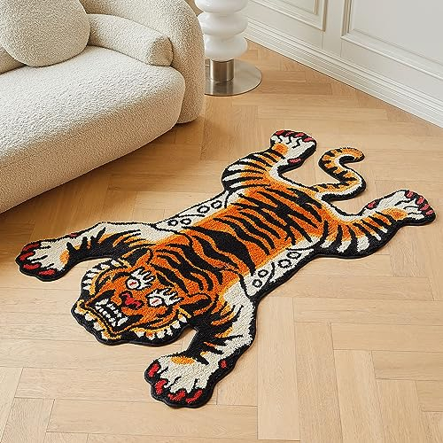 stitchworn Gestepptes Langflor-Teppich, maschinenwaschbar, Indoor-Teppich mit rutschfester TPR-Unterseite, für Schlafzimmer, Badezimmer, Wohnzimmer und Esszimmer (Orange)