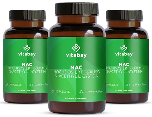 Vitabay NAC 600 mg – 360 vegane Kapseln – 3er Pack | N-Acetyl-L-Cystein hochdosiert – Ohne unnötige Zusatzstoffe & laborgeprüft – Vorrat für 12 Monate